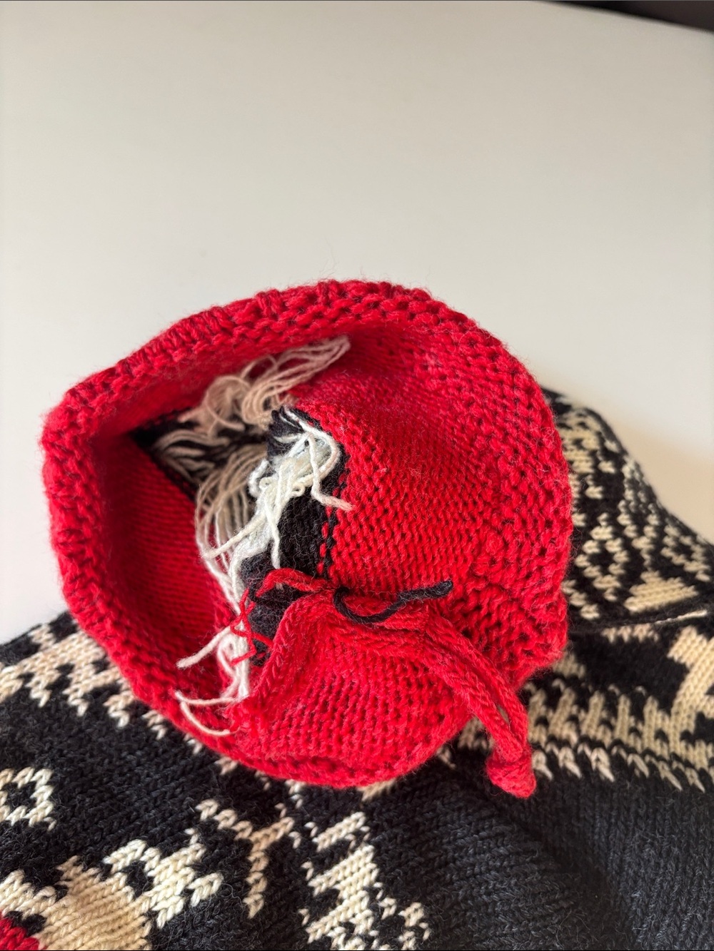 Wool Red & Black Patterned Knit Stocking - Picture 5 of 7